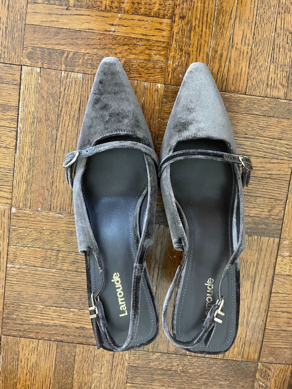 Larroude Ines Pump in Grey/Brown Velvet Size 9.5